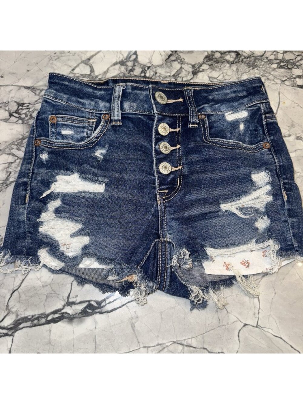 American Eagle 00 Jean Shorts Destroyed Floral Pockets Next Level Stretch